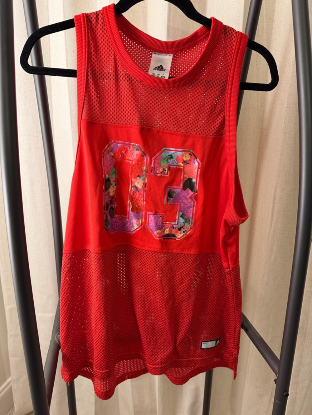 Adidas medium  Red Mesh Tank with Floral '03' Graphic